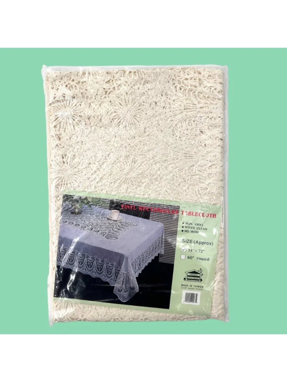 NEW IN PKG IVORY LACE VINYL RECTANGULAR TABLECLOTH 54X72